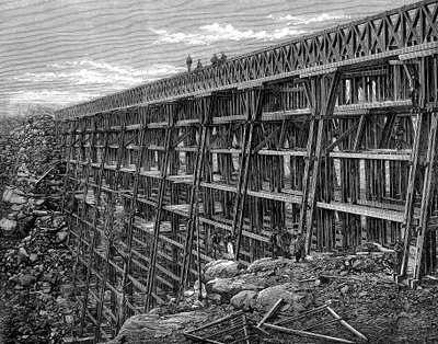 Houten schraagbrug op de Union Pacific Railroad, Dale Creek, Wyoming, VS, 1869 door Unbekannt