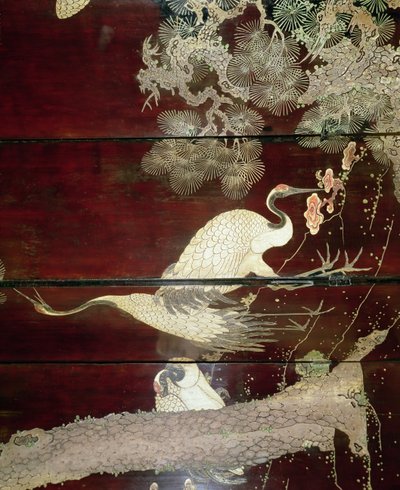 Detail van een Coromandel scherm met reigers, 1619 (lakwerk) door Unbekannt Unbekannt