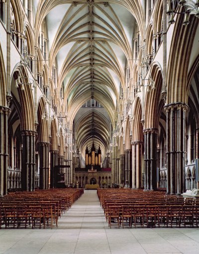 Lincoln Cathedral, 1185-1311, Uitzicht op het schip, gebouwd 1215-55, Lincolnshire, VK door Unbekannt Unbekannt