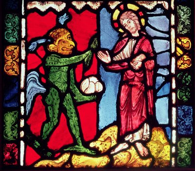 Raam van de kathedraal van Troyes met de Verzoeking van Christus in de Woestijn, c.1225 door Unbekannt Unbekannt