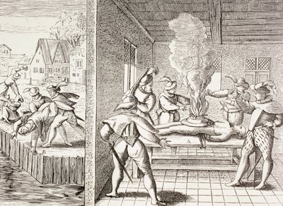 16e-eeuwse propaganda die het geweld van de Geuzen tegen de katholieken illustreert, uit 