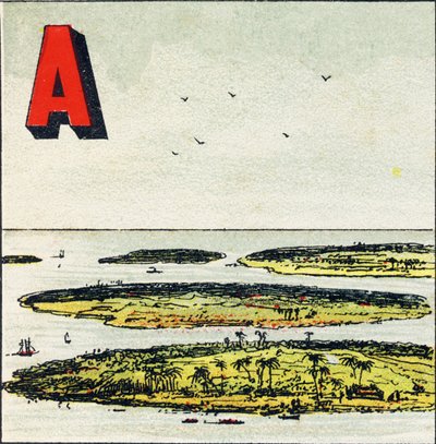 A : Archipel. Het is een groep eilanden in dezelfde zee - Gravure uit Alphabet geographique. Guerin-Muller et Cie, uitgevers, Parijs door Unbekannt