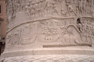 Een Romeinse Haven en de Constructie van een Romeins Kamp, van de Zuil van Trajanus, 2e eeuw na Chr. (gehouwen steen) (detail) door Unbekannt