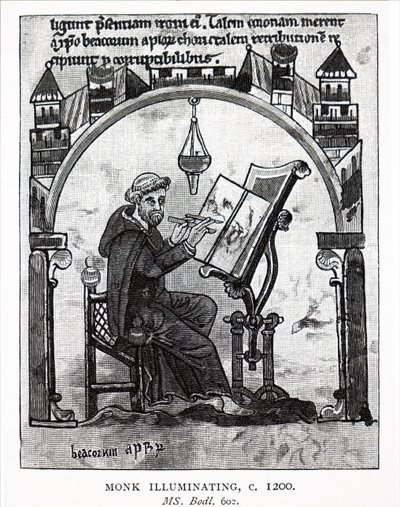 Een monnik die een manuscript verlicht door Unbekannt