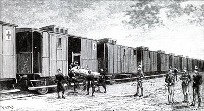Een brancardgeval aan boord van een hospitaaltrein door Unbekannt