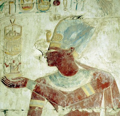 Abydos: Tempel van Ramses II, De Koning bij een ceremonie. (19e Dynastie) door Leopold Blonder