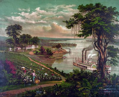 Afrikaanse Amerikanen plukken katoen op plantage naast de Mississippi, ca. 1883 door Unbekannter Künstler
