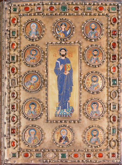 Boekomslag met afbeelding van Christus die zegent, met rondellen die heiligen afbeelden door Unbekannt