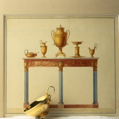 Buffet en theeservies op een aquarel door architect Charles Percier door Unbekannt