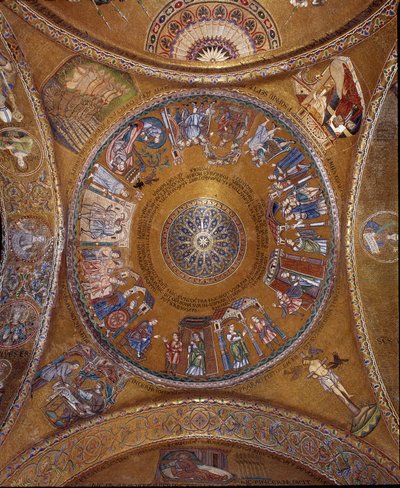 Byzantijnse architectuur: uitzicht op de koepel met mozaïeken op een gouden achtergrond door Unbekannt