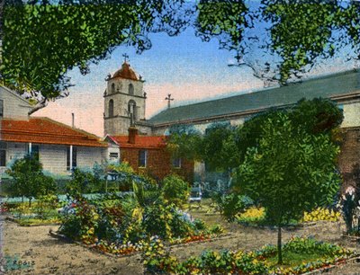 Californië: Missie San Buena Ventura en Tuin door Unbekannter Künstler