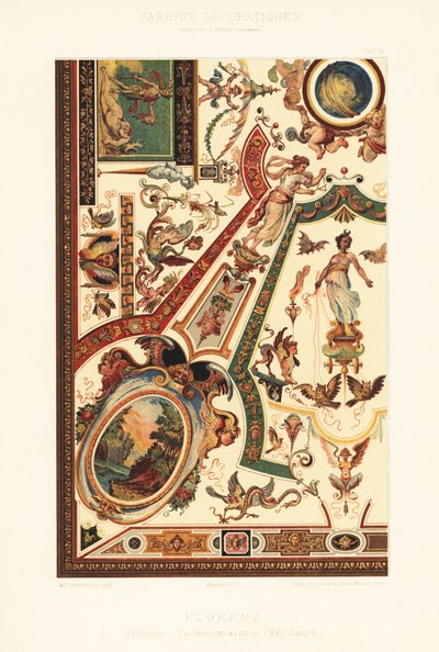 Plafondschildering in de Uffizi Galerij, Florence door Unbekannter Künstler