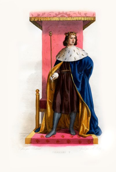 Karel V van Frankrijk genaamd de Wijze, c.1844 (gravure) door Lancelot Volders