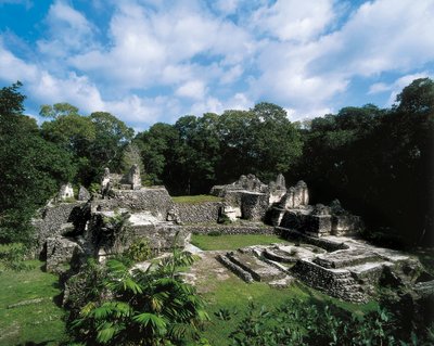 Precolumbiaanse beschaving: zicht op de Maya-site van Uaxactun door Alec Hunter