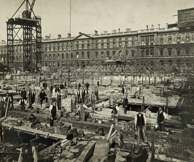 Bouw van de nieuwe regeringskantoren, Great George Street, Westminster, Londen, 24 september 1902, VK door Unbekannter Künstler