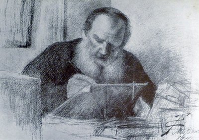 Graaf Leo Tolstoy (9 september 1828 - 20 november 1910) door Unbekannter Künstler