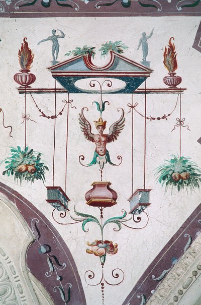 Detail van het plafond van de Hal van Grotesken (16e eeuw), Kasteel Della Manta, Manta (Cuneo), Piëmont, Italië door Benjamin Baud