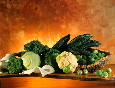 Dieet: stilleven met kool (broccoli, bloemkool, spruitjes). door William M. Timlin