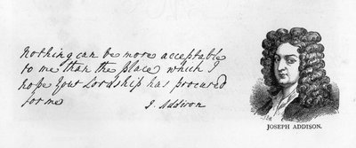 Handschrift en handtekening van Joseph Addison door Unbekannt