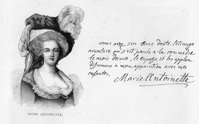 Handschrift en handtekening van Koningin Marie-Antoinette door Unbekannt