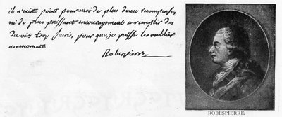 Handschrift en handtekening van Robespierre door Unbekannt