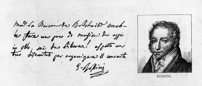 Handschrift en handtekening van Rossini uit een brief voor een concert voor Baronne de Rothschild door Unbekannt