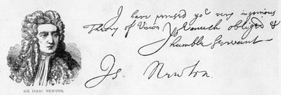 Handschrift en handtekening van Sir Isaac Newton uit een brief aan William Briggs, M.D., geschreven vanuit Trinity College, Cambridge, 20 juni door Unbekannt