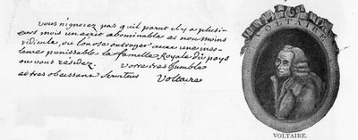 Handschrift en handtekening van Voltaire, uit een brief geschreven in Colmar aan de Franse minister aan het hof van Frederik de Grote in Berlijn, de Chevalier de la Touche, 3 maart door Unbekannt