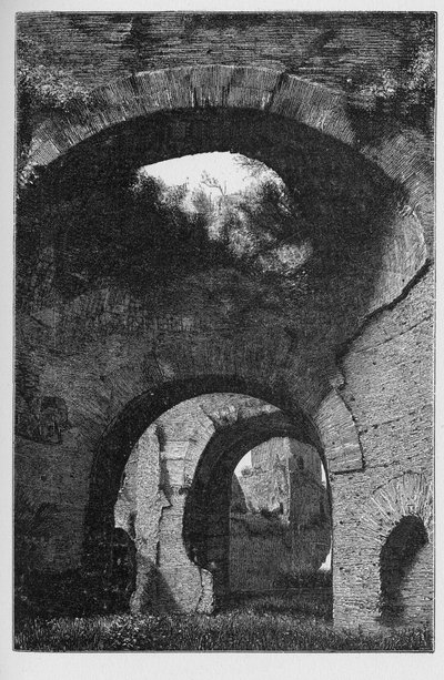 Geschiedenis van het oude Rome. Baden van Caracalla in Rome, Italië, waren de op een na grootste Romeinse openbare baden, of thermae, gebouwd in Rome tussen 212 en 216 na Christus, tijdens het bewind van keizer Caracalla. door Unbekannt