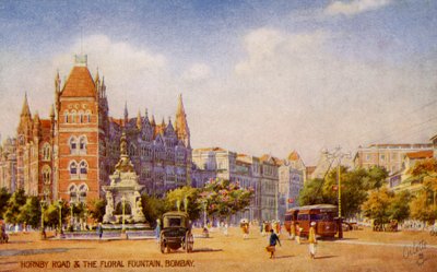 Hornby Road en de Bloemenfontein, Mumbai (Bombay) door Unbekannter Künstler