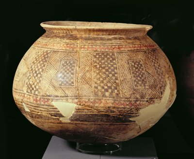 Kruik met geometrische decoratie in de Halaf-stijl, c.4500 v.Chr. (terracotta) door Unbekannt