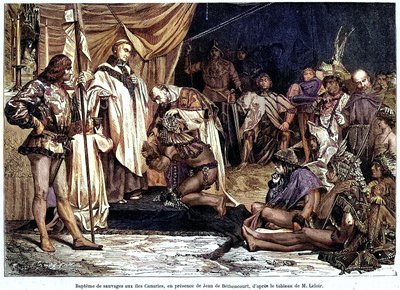 Jean de Bethencourt, Normandische heer, Baron de Saint Martin le Gaillard, veroverde en christelijkte de Canarische Eilanden in januari 1405, uit het tijdschrift 