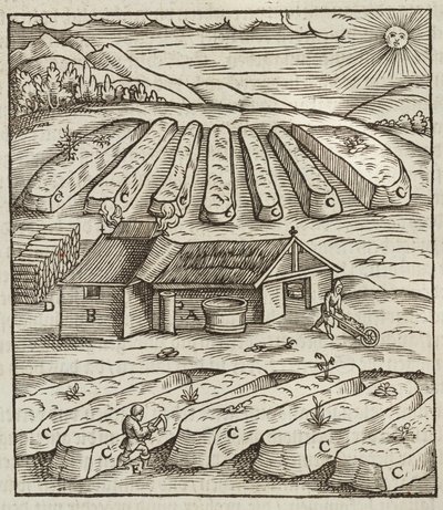De voorbereiding van salpeter - Gravure uit Beschrijving van de ertsen en de belangrijkste mijnbouwmethoden, door Lazarus Ecker door Unbekannt
