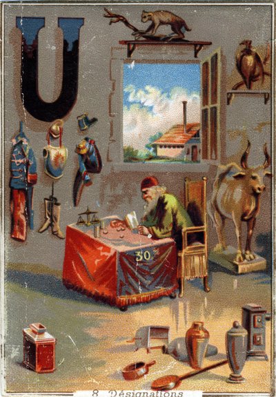 Letter U: uniformen, urn, urus, urubu, woekeraar, gebruiksvoorwerpen, fabriek (uit Alphabet) door Unbekannt