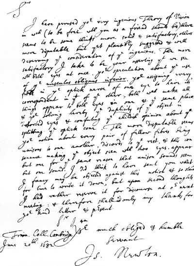 Brief van Sir Isaac Newton aan William Briggs, M.D., geschreven vanuit Trinity College, Cambridge, 20 juni door Unbekannt