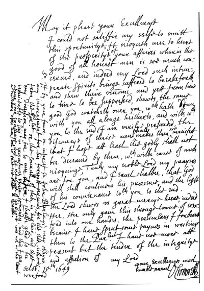 Brief geschreven door Oliver Cromwell aan Lord Fairfax om hem te feliciteren met zijn voorspoed en de verovering van Wexford, Ierland aan te kondigen door Unbekannt