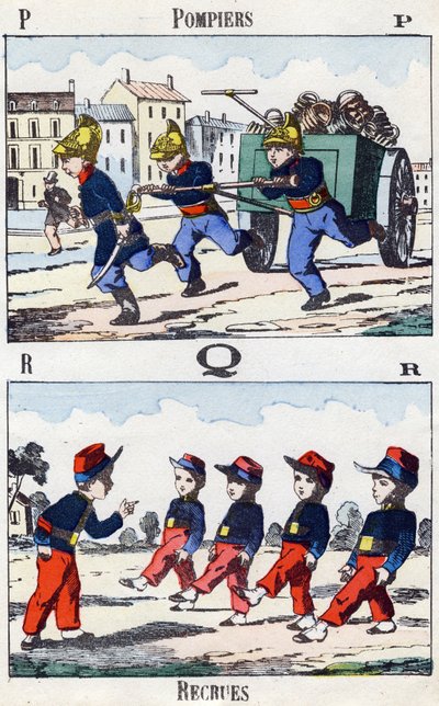 Letters P Q R: Brandweerlieden en Rekruten (uit Alphabet militaire enfantin) door Unbekannt