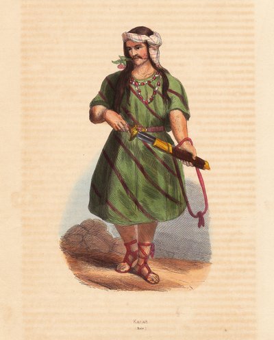 Man van de Karen stam (Karene of Karyang) (Birma, Myanmar) - Man van de Karen (Karian) stam uit Zuid-Birma - Handgekleurde houtsnede uit “Mores, Uses et Costumes de tous les Peoples du Monde, Asia,” door Auguste Wahlen, pseudoniem van Jean Francois Nicol door Unbekannter Künstler