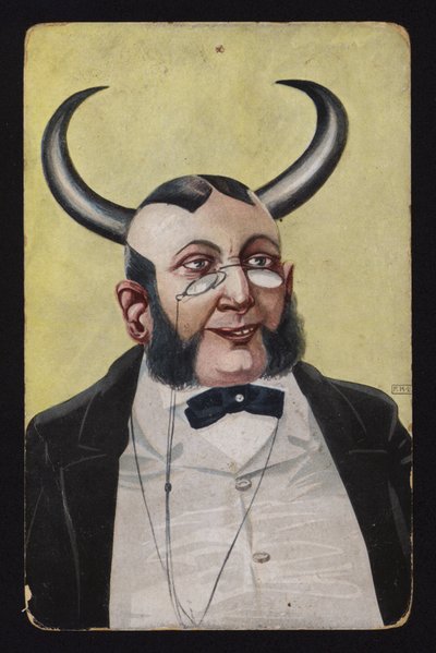 Man met duivel of demon hoorns door Josef Eberz