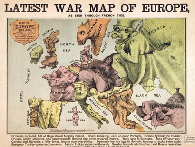 Kaart van Europa die de rivaliserende supermachten karakteriseert door Unbekannter Künstler
