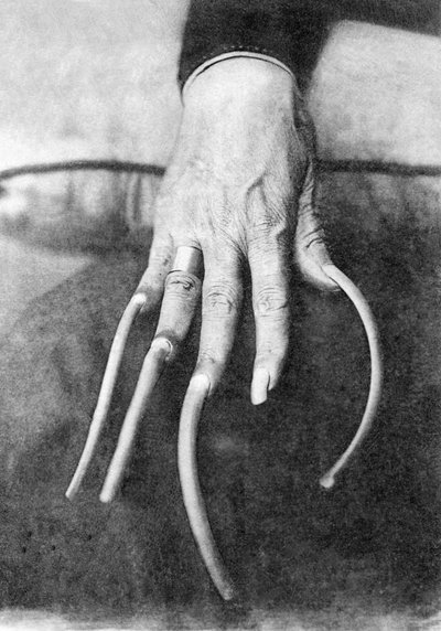 Monsterlijke bijzonderheid: een hand met zeer lange nagels. China 1910 door Unbekannter Künstler