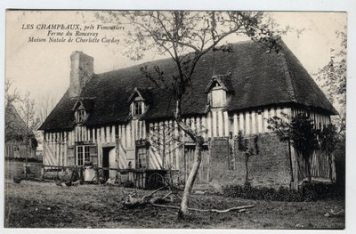 Normandië, Orne (61), Les Champeaux: uitzicht op de boerderij van Ronceray, huis van Charlotte Corday (1768-1793) - Ansichtkaart eind 19e-begin 20e eeuw door William M. Timlin