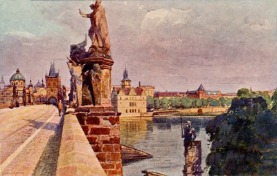Praag - de rivier de Vltava onder de Karelsbrug door Unbekannter Künstler