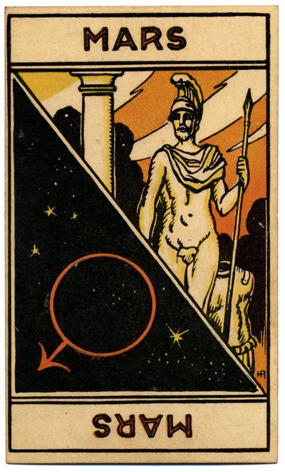 Paranormaal. Astrologie. Mars (planeet). Astrologische kaart uit: Le Tarot Astrologique, door Georges Muchery, Frankrijk door Unbekannter Künstler