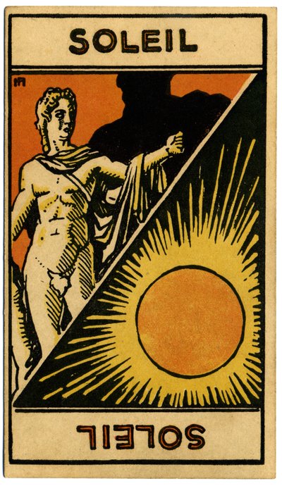 Paranormaal. Astrologie. De Zon (ster). Astrologische kaart uit: Le Tarot Astrologique, door Georges Muchery, Frankrijk door Unbekannter Künstler