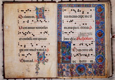 Piccolomini Bibliotheek: koorboek, cod. 8-H, ff. 1v-2r met 