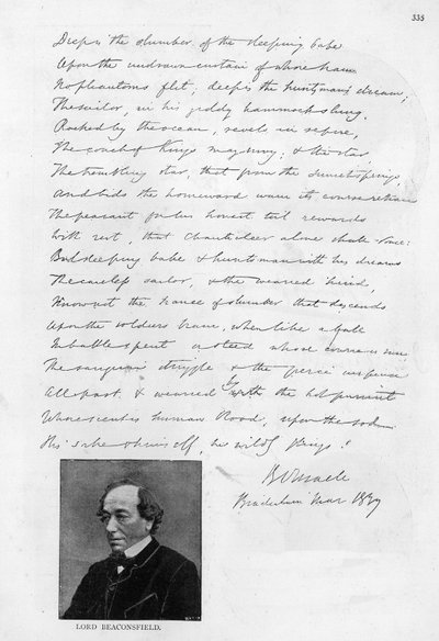 Gedicht geschreven door Disraeli als jonge man door Unbekannt