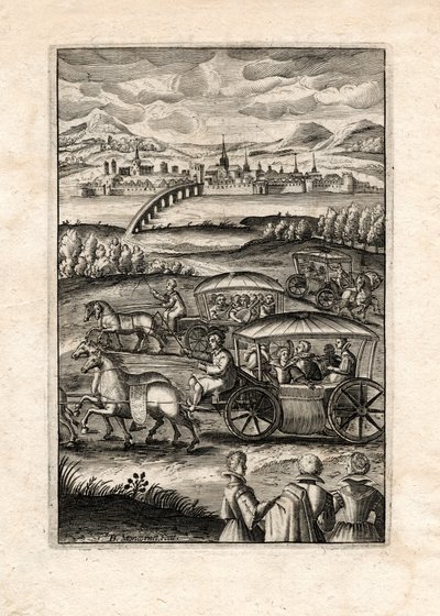 Processie met luitspelers, Parijs, ca. 1650 (gravure) door Unbekannter Künstler