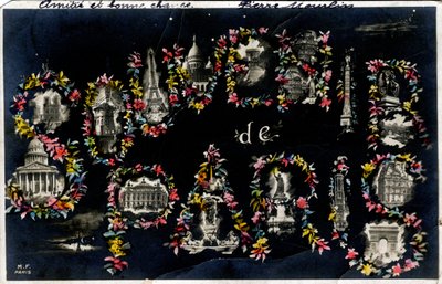Souvenir van Parijs met verschillende stadsmonumenten door Unbekannt