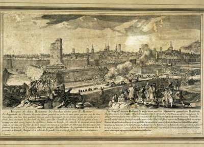 Spanje: Oorlog van de Spaanse Successie (1714). Beleg van Barcelona (gravure) door Unbekannter Künstler